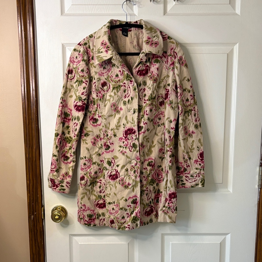 Madison Studio Floral Trench Coat in Pink and Cream